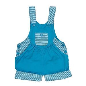 VINTAGE Teal Striped Rolled Cuff Shortalls